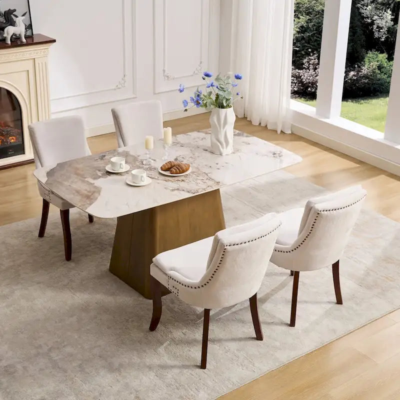 Modern Dining Chairs Set of 2,Chenille Upholstered Dining Chairs,Living Room Accent Leisure Chairs with Curved Solid Wood Legs