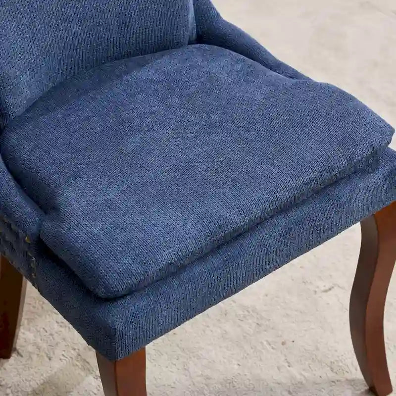 Modern Dining Chairs Set of 2,Chenille Upholstered Dining Chairs,Living Room Accent Leisure Chairs with Curved Solid Wood Legs