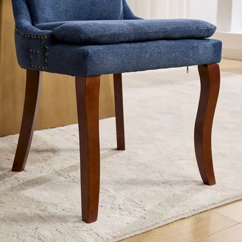 Modern Dining Chairs Set of 2,Chenille Upholstered Dining Chairs,Living Room Accent Leisure Chairs with Curved Solid Wood Legs