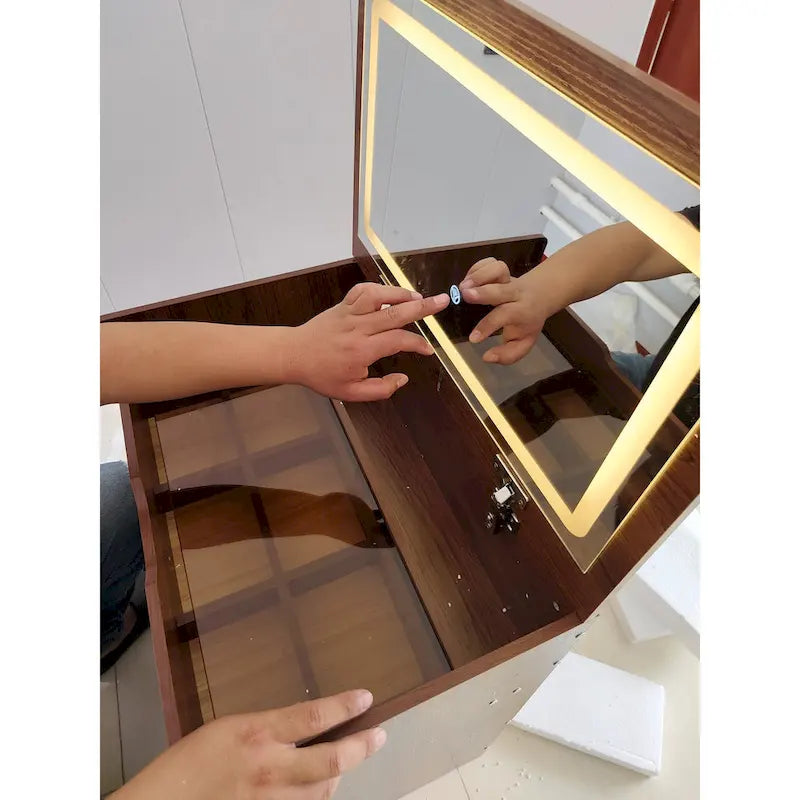 3-in-1 Small Makeup Table Set with Glass Top 3 Drawers, Stool