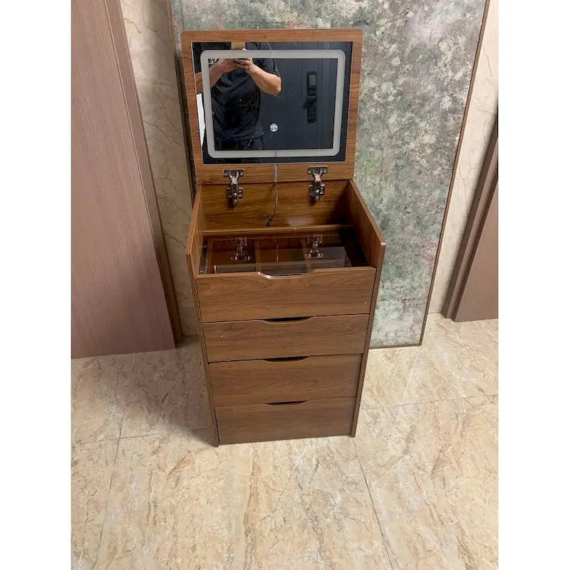 3-in-1 Small Makeup Table Set with Glass Top 3 Drawers, Stool