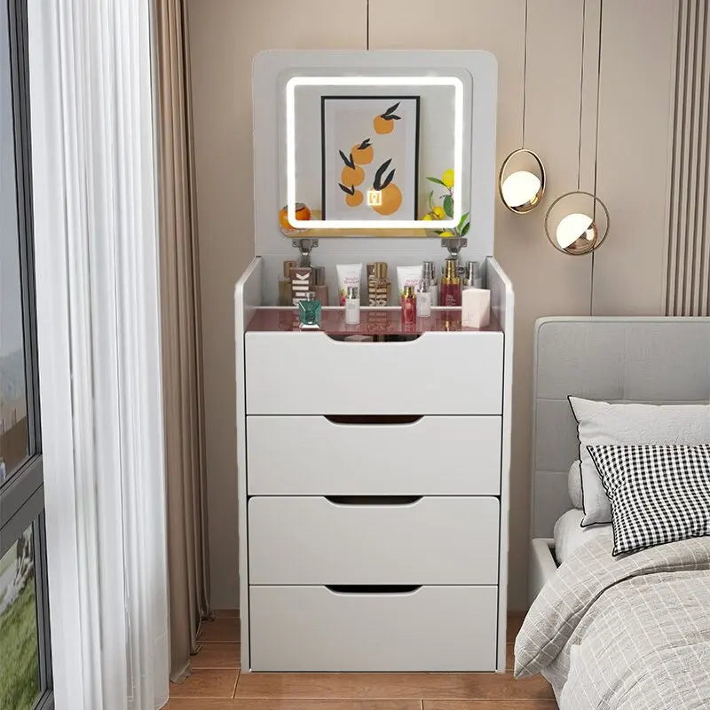 3-in-1 Small Makeup Table Set with Glass Top 3 Drawers, Stool