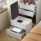 3-in-1 Small Makeup Table Set with Glass Top 3 Drawers, Stool