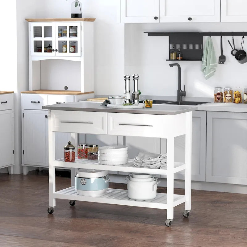 Kitchen Island With Stainless Steel Top(no include stool)