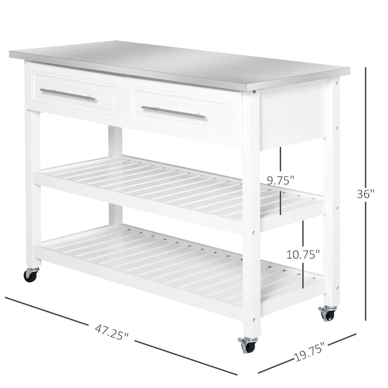Kitchen Island With Stainless Steel Top(no include stool)