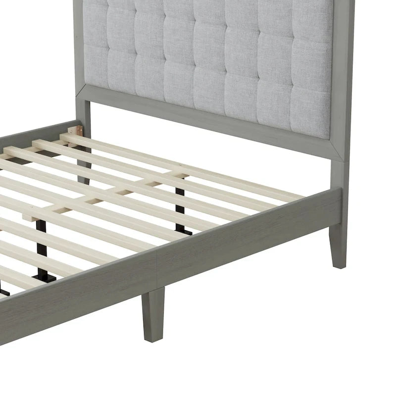 Solid Wood Platform Upholstered Headboard Queen Bed