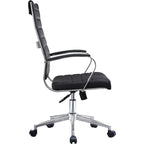 Modern Brown High Back Office Chair Ribbed PU Leather Swivel Conference Room Computer Desk Visitor Vintage Retro Boss