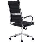 Modern Brown High Back Office Chair Ribbed PU Leather Swivel Conference Room Computer Desk Visitor Vintage Retro Boss