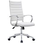 Modern Brown High Back Office Chair Ribbed PU Leather Swivel Conference Room Computer Desk Visitor Vintage Retro Boss