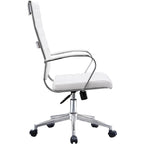 Modern Brown High Back Office Chair Ribbed PU Leather Swivel Conference Room Computer Desk Visitor Vintage Retro Boss
