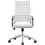 Modern Brown High Back Office Chair Ribbed PU Leather Swivel Conference Room Computer Desk Visitor Vintage Retro Boss