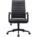 Modern Brown High Back Office Chair Ribbed PU Leather Swivel Conference Room Computer Desk Visitor Vintage Retro Boss