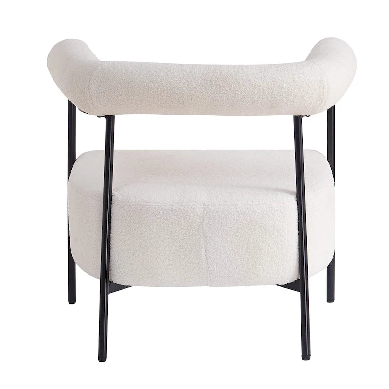 Modern Boucle Fabric Upholstered Accent Chair, Curved Armchair with Black Metal Frame