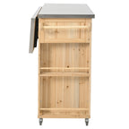 Outdoor Kitchen Island, Rustic Fir Wood with Stainless Steel Top and Smart Storage