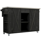 Outdoor Kitchen Island, Rustic Fir Wood with Stainless Steel Top and Smart Storage