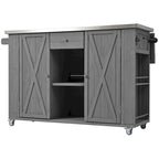 Outdoor Kitchen Island, Rustic Fir Wood with Stainless Steel Top and Smart Storage