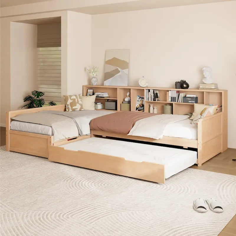 White L-Shaped Twin Daybed with Trundle - Sleeps 3
