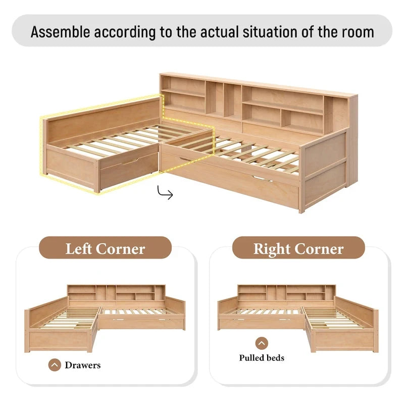 White L-Shaped Twin Daybed with Trundle - Sleeps 3
