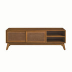 Vintage Rattan TV Cabinet with 2 Storage Cabinets and 4 Wooden Legs for Living Room Bedroom and Office