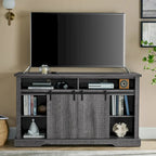 Rustic Sliding Barn Door TV Stand with Upper Lower Storage Shelf and Adjustable Shelves for Living Room