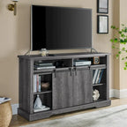 Rustic Sliding Barn Door TV Stand with Upper Lower Storage Shelf and Adjustable Shelves for Living Room