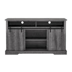 Rustic Sliding Barn Door TV Stand with Upper Lower Storage Shelf and Adjustable Shelves for Living Room
