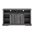 Rustic Sliding Barn Door TV Stand with Upper Lower Storage Shelf and Adjustable Shelves for Living Room