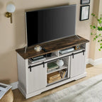 Rustic Sliding Barn Door TV Stand with Upper Lower Storage Shelf and Adjustable Shelves for Living Room