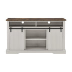 Rustic Sliding Barn Door TV Stand with Upper Lower Storage Shelf and Adjustable Shelves for Living Room