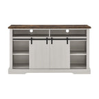 Rustic Sliding Barn Door TV Stand with Upper Lower Storage Shelf and Adjustable Shelves for Living Room
