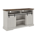 Rustic Sliding Barn Door TV Stand with Upper Lower Storage Shelf and Adjustable Shelves for Living Room