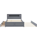 Queen Size Platform Bed with LED Lights & Trundle, Wood Storage Bed Frame with Headboard Shelf & 2 Drawers for Kids Teens Adults
