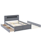 Queen Size Platform Bed with LED Lights & Trundle, Wood Storage Bed Frame with Headboard Shelf & 2 Drawers for Kids Teens Adults