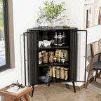 Modern 3-Tier Corner Storage Cabinet with Tempered Glass Doors, Shelves & Metal Frame - Freestanding Space-Saving Organizer
