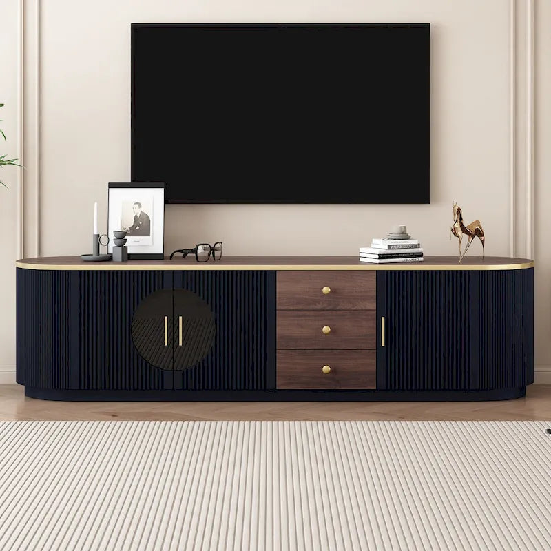 70.8 Floor Curved Storage TV Stand with 3 Drawers 3-Door Decorative TV Cabinet for TVs up to 80 Media Console Table