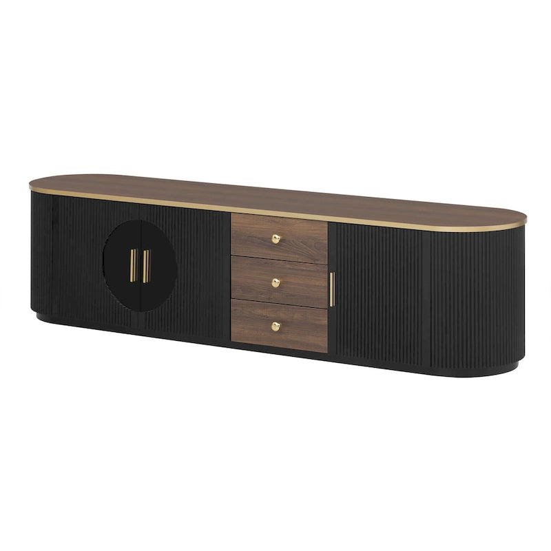 70.8 Floor Curved Storage TV Stand with 3 Drawers 3-Door Decorative TV Cabinet for TVs up to 80 Media Console Table