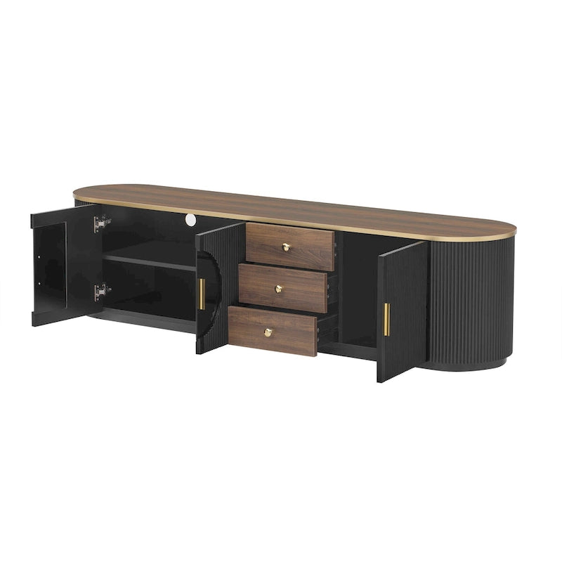 70.8 Floor Curved Storage TV Stand with 3 Drawers 3-Door Decorative TV Cabinet for TVs up to 80 Media Console Table