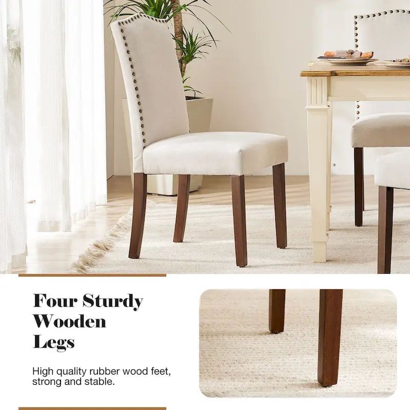 Dark Brown Leather Upholstered Dining Chair Set of 2 w/Nailhead Trim and Wood Legs for Dining Room