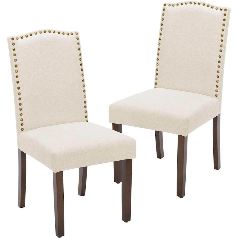 Dark Brown Leather Upholstered Dining Chair Set of 2 w/Nailhead Trim and Wood Legs for Dining Room
