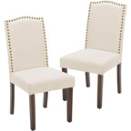 Dark Brown Leather Upholstered Dining Chair Set of 2 w/Nailhead Trim and Wood Legs for Dining Room