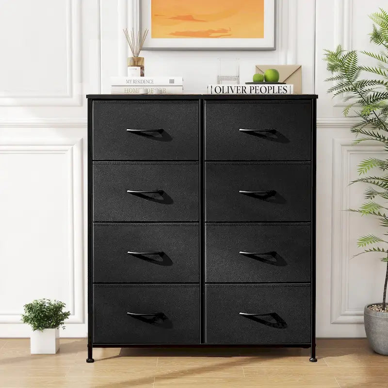 Stylish 8 Drawer Chest of Dressers for Bedroom, Tall Chest Organizer Tower with Wooden Top