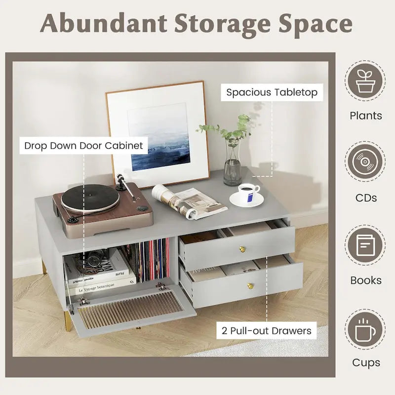 Costway Modern TV Stand for 55 TVs with Drop Down Door Cabinet 2 - See Details