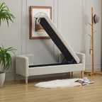 65.35 Corduroy Storage Bench with Armrests, Backrest and Two Pillows