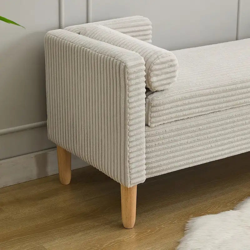 65.35 Corduroy Storage Bench with Armrests, Backrest and Two Pillows