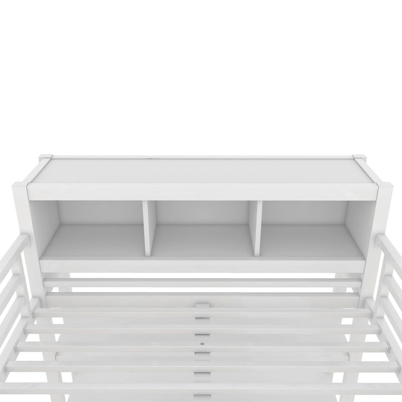 All-in-One Metal Loft Bed with L-Shaped Desk & Wardrobe, Bedrooms Bed Frame with Storage Cubes, Shelves, Full-Length Guardrails