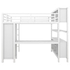 All-in-One Metal Loft Bed with L-Shaped Desk & Wardrobe, Bedrooms Bed Frame with Storage Cubes, Shelves, Full-Length Guardrails