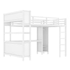 All-in-One Metal Loft Bed with L-Shaped Desk & Wardrobe, Bedrooms Bed Frame with Storage Cubes, Shelves, Full-Length Guardrails