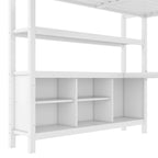 All-in-One Metal Loft Bed with L-Shaped Desk & Wardrobe, Bedrooms Bed Frame with Storage Cubes, Shelves, Full-Length Guardrails