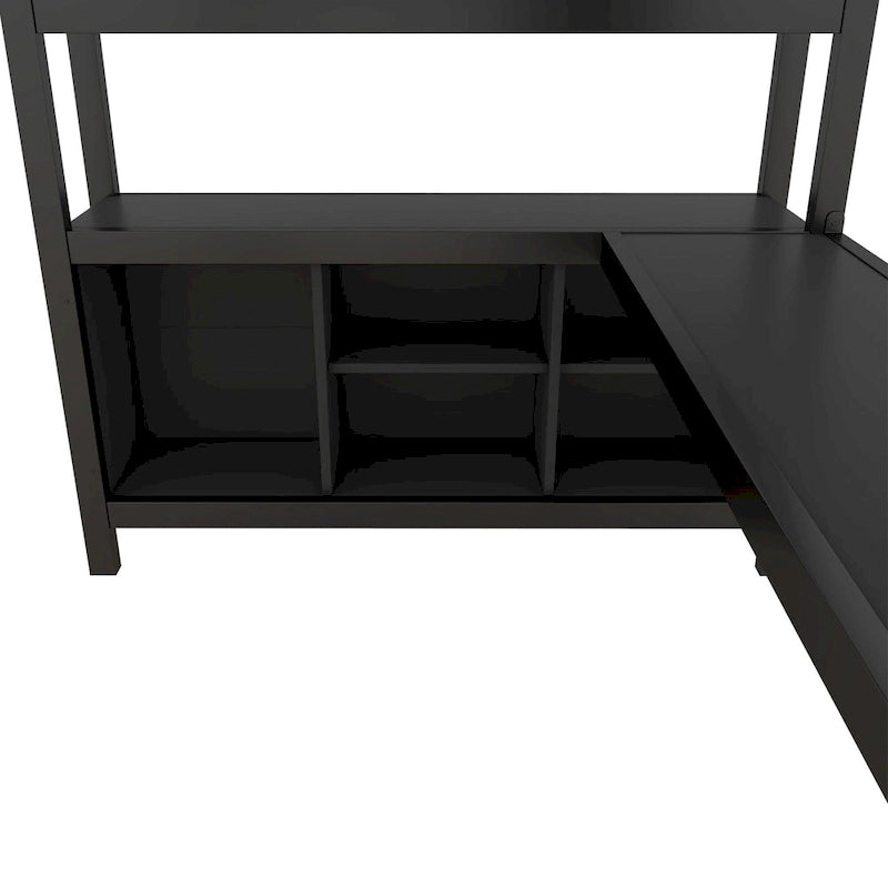 All-in-One Metal Loft Bed with L-Shaped Desk & Wardrobe, Bedrooms Bed Frame with Storage Cubes, Shelves, Full-Length Guardrails