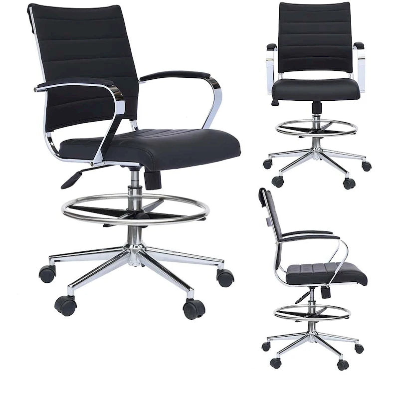 Office Chair With Arms Stools For Counter Height Bar Office Wheels PU Leather Rest Tilt Swivel Work Office Standing Desk